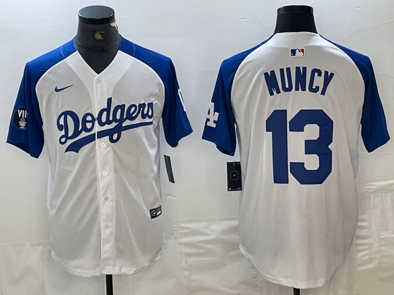 Men Los Angeles Dodgers 13 Muncy White blue Fashion Nike Game MLB Jersey style 1
